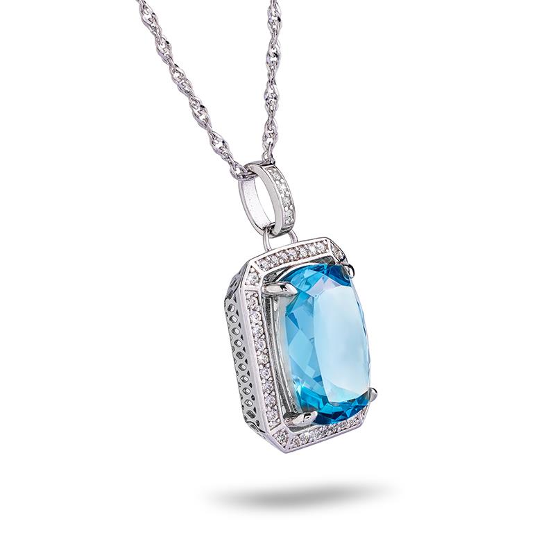 Rainbow Collection Blue Topaz Pendant & Chain